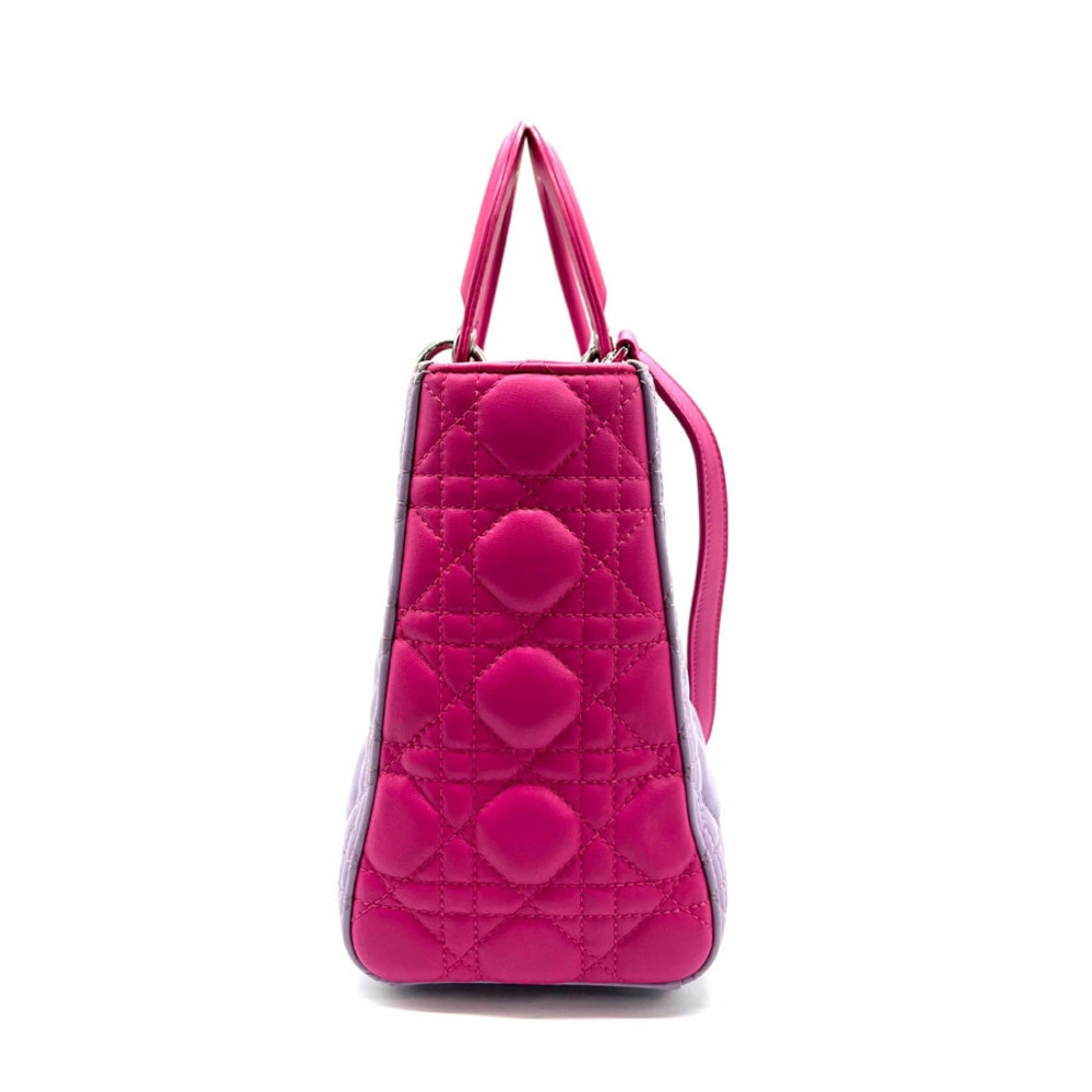 Christian Dior Lady 2way Shoulder Bag lambskin hot pink purple silver - Picture 3 of 5